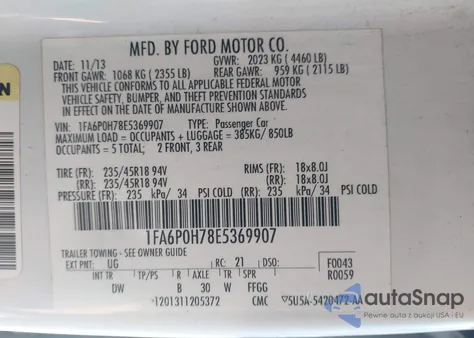 2014 Ford Fusion Se from USA, damaged, VIN 1FA6P0H78E5369907